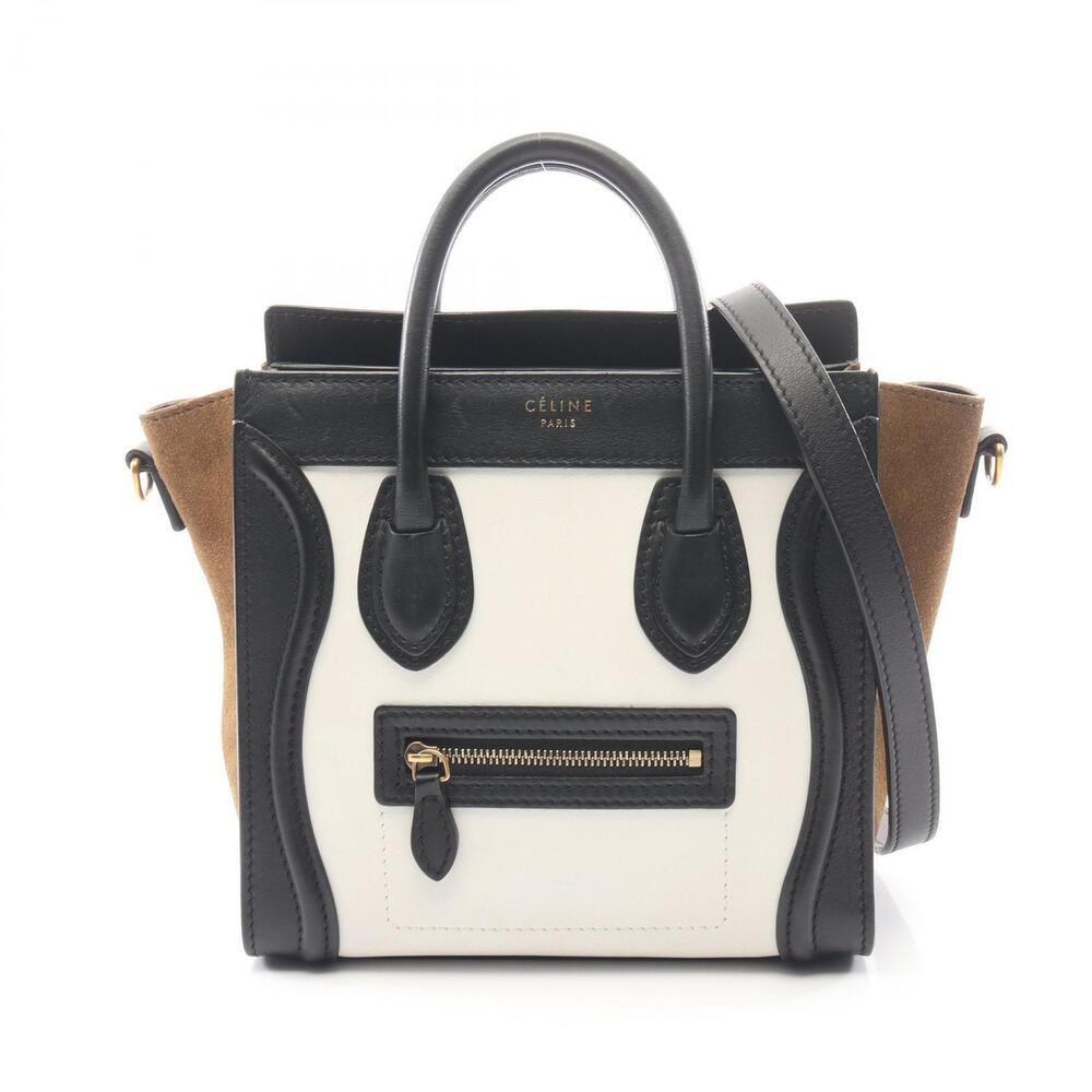 Celine Luggage Shopper Handbag Leather Khaki White Green